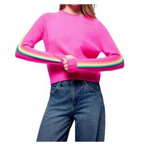 NEW FROM FUTURE rainbow stripe pullover sweater in cosmic pink
